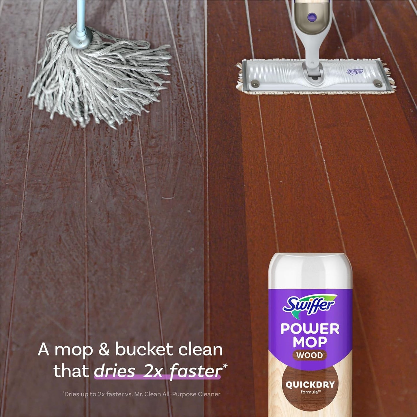 Swiffer Power Mop Solution - Quick-Dry Hardwood Floor Cleaner | All-Purpose Multi-Surface, Lemon Scent, 50.6oz