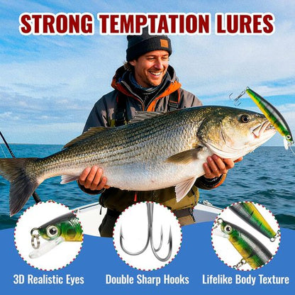 24-Piece Fishing Lures Kit - Premium Bait Set with Poppers, Minnows, Crankbait & Frogs for Freshwater & Saltwater