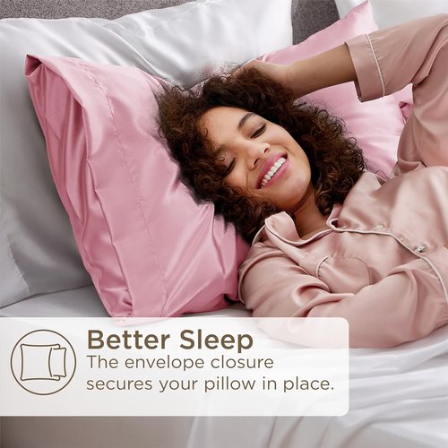 Bedsure Satin Pillowcase Set of 4 - Pink Silky Covers for Hair & Skin | 20x26 Inches with Envelope Closure