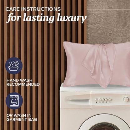 Beckham Hotel Collection Silk Pillow Case with Zipper, 100% Mulberry Silk Pillowcase for Hair & Skin, 22 Momme 6A Grade, Oeko-TEX Certified, 1PC, Queen, Cherry Pink