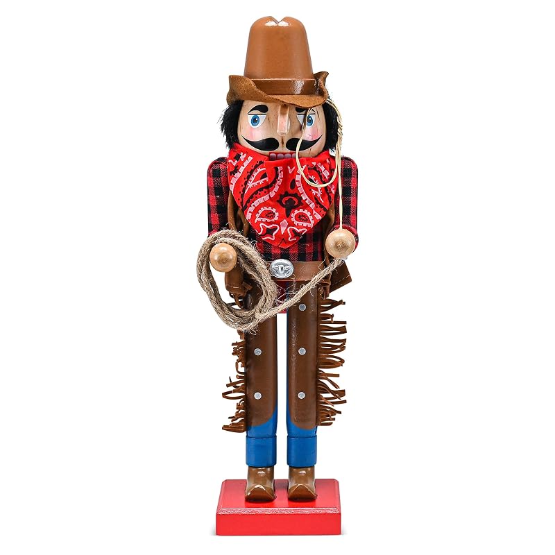 Christmas Western Cowboy Nutcracker – 14" Wooden Lever Nutcracker Decoration