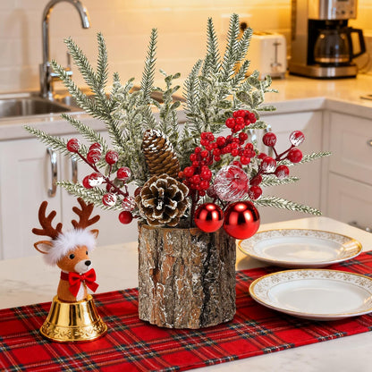 Regine Switzerland Christmas Table Centerpiece - Rustic Pinecones & Red Berries Decor | 2-Piece Set for Coffee Bar, Mantel & Entryway