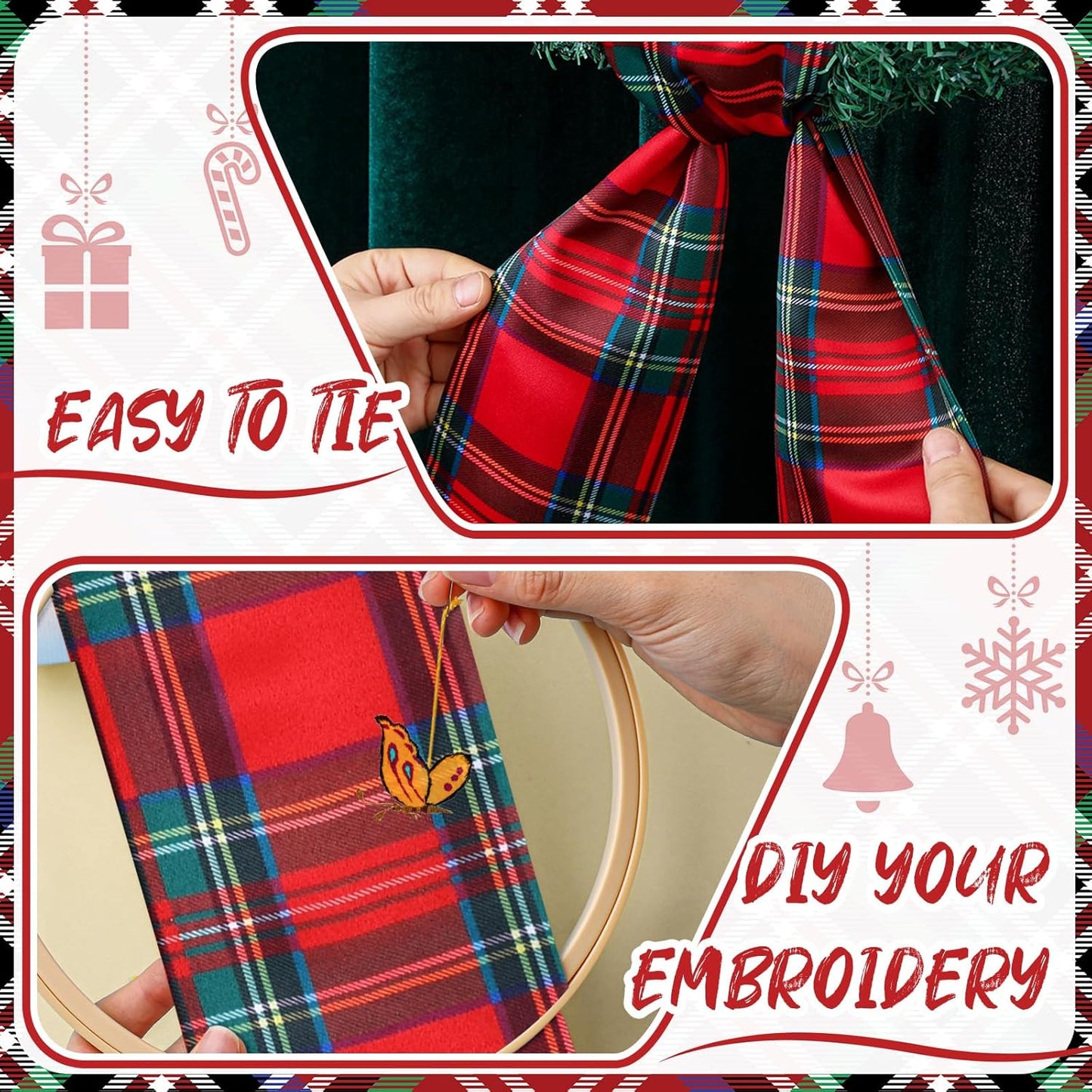VitalCozy Christmas Wreath Sash - Satin Monogram Ribbon for Indoor/Outdoor Decor | Holiday Garland Accessory