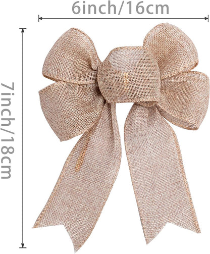 Skiennix Rustic Jute Wreath Bows - 6-Pack Burlap Decor for Christmas, Weddings & Parties