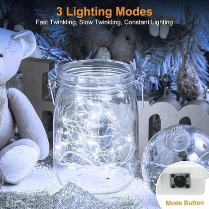 Btfarm 30 Pack LED Fairy Lights - Battery Operated Twinkle Lights with 3 Modes | 7FT Silver Wire for Mason Jars & Parties, Cold White