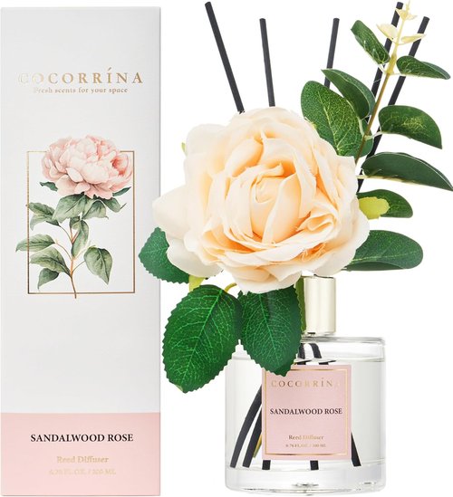 Cocorrina Reed Diffuser Set - Sandalwood Rose Scented Home Fragrance | 6.7 oz for Large Rooms