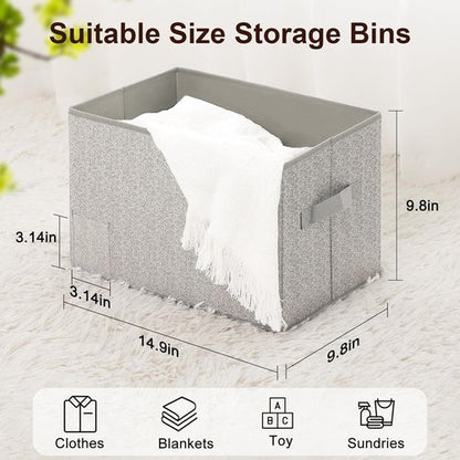 Homsorout Linen Closet Organizers - Extra Large Foldable Storage Bins with Lids, 5 Pack in Light Grey