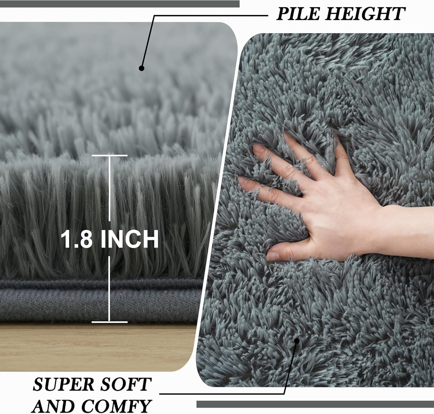 Skiennix Fluffy Area Rug - Soft Grey Shag Carpet for Bedroom & Living Room | 5x7 Plush Design