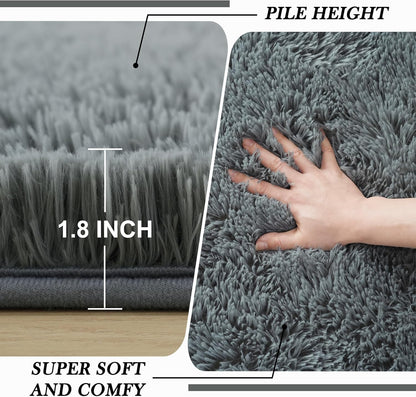 Skiennix Fluffy Area Rug - Soft Grey Shag Carpet for Bedroom & Living Room | 5x7 Plush Design