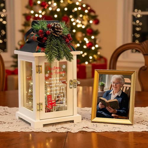 Christmas In Heaven Memorial Lantern - Wreath Photo Frame Ornaments Set | Thoughtful Gift for Loved Ones