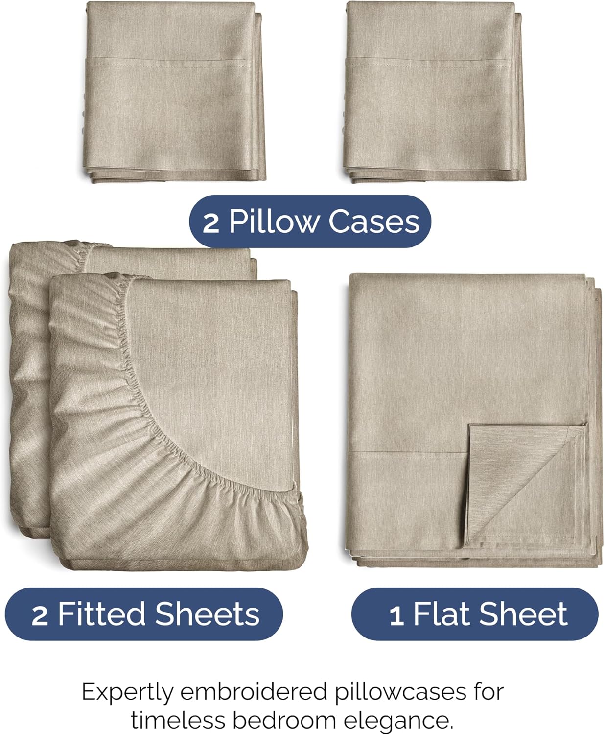Split King Size 5-Piece Sheet Set | Comfy Cooling Bed Sheets - Luxury Hotel Quality - Beige
