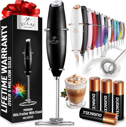 Zulay Kitchen Milk Frother Wand - Ultra Fast Handheld Electric Whisk for Coffee & Lattes - Metallic Black