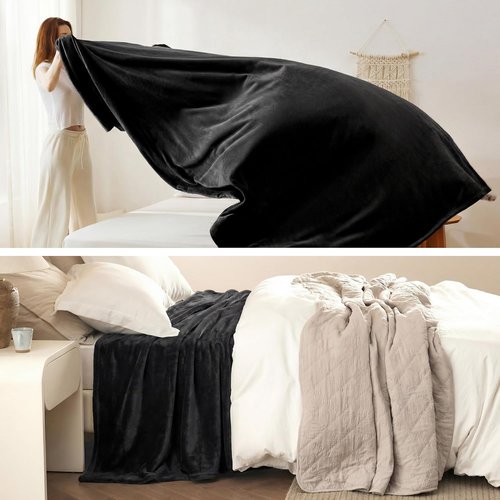 Bedsure GentleSoft Fleece Blanket - King Size Black Plush Cozy Microfiber, 108x90 Inches