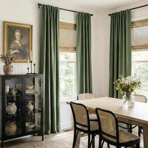 100% Blackout Shield Linen Blackout Curtains for Bedroom 102 Inches Long, Back Tab/Rod Pocket Living Room Drapes, Thermal Insulated Blackout Curtains 2 Panels Set, 50" W x 102" L, Olive Green