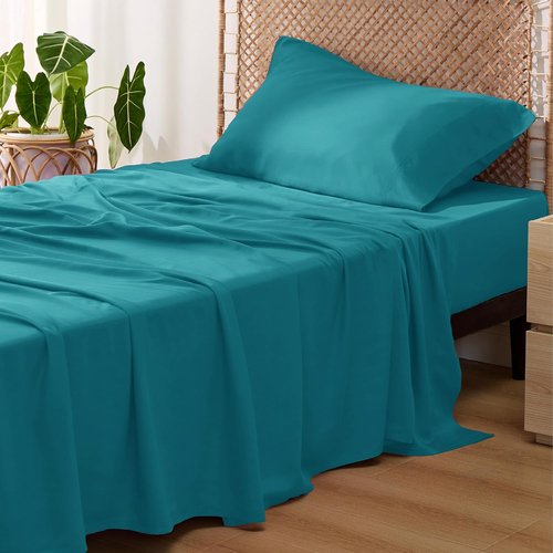 Bedsure Cooling Twin XL Sheets - Breathable Rayon from Bamboo, Soft & Silky, Deep Pocket Up to 16 Inches, Turquoise
