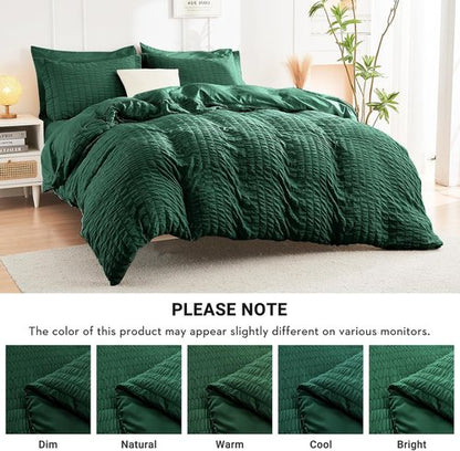HYMOKEGE Twin XL Comforter Set - Emerald Green Seersucker 5-Piece Luxury Bedding Set