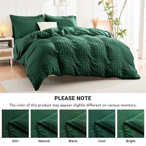 HYMOKEGE Emerald Green Twin XL Comforter Set Seersucker 5 Pieces, All Season Luxury Bed in a Bag for Bedroom, Bedding Set with Comforter, Sheets, Pillowcase & Sham