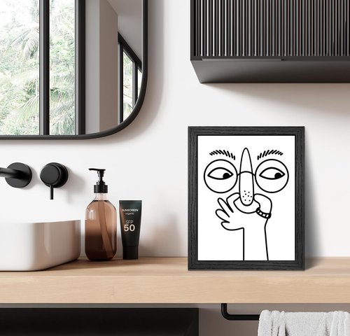 Funny Bathroom Wall Art - Humorous Black and White Canvas Print | Modern 8x10 Inch Decor