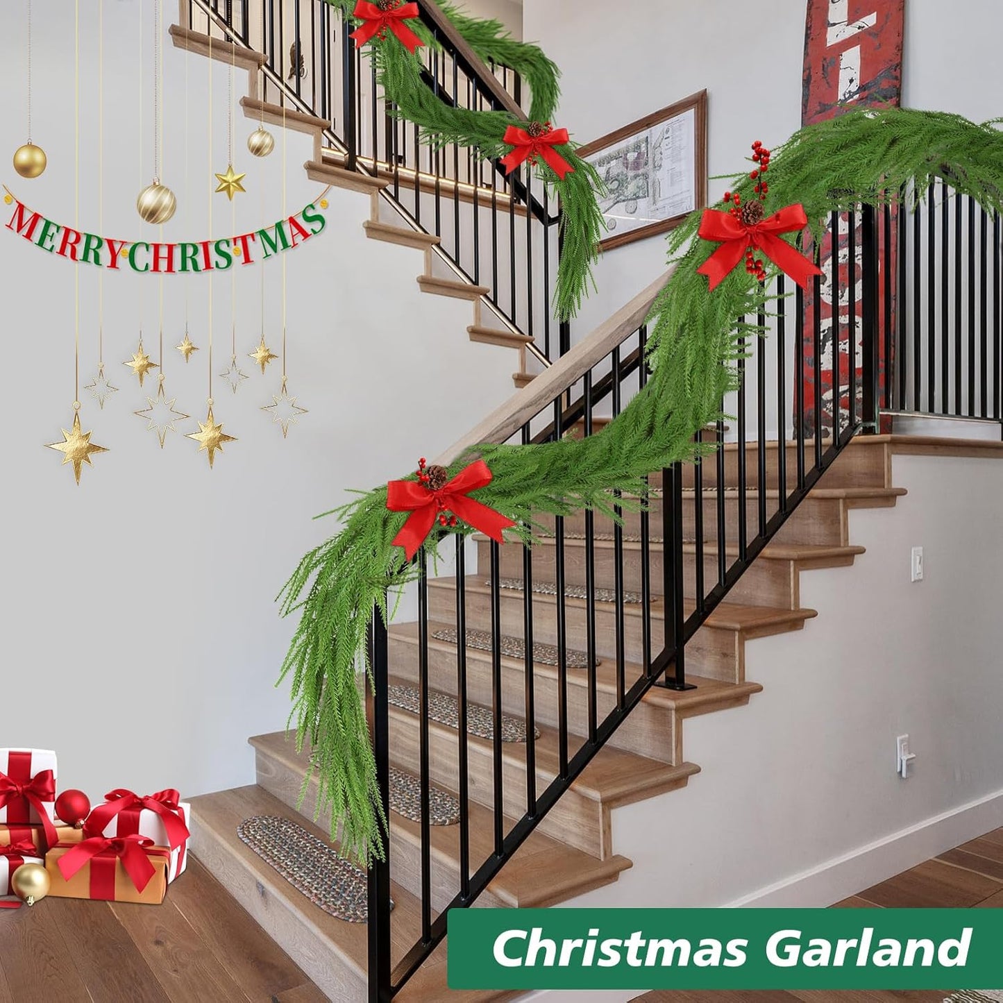 Norfolk Pine Garland - 9 Ft Realistic Faux Pine for Christmas Decor | Perfect for Mantle & Table