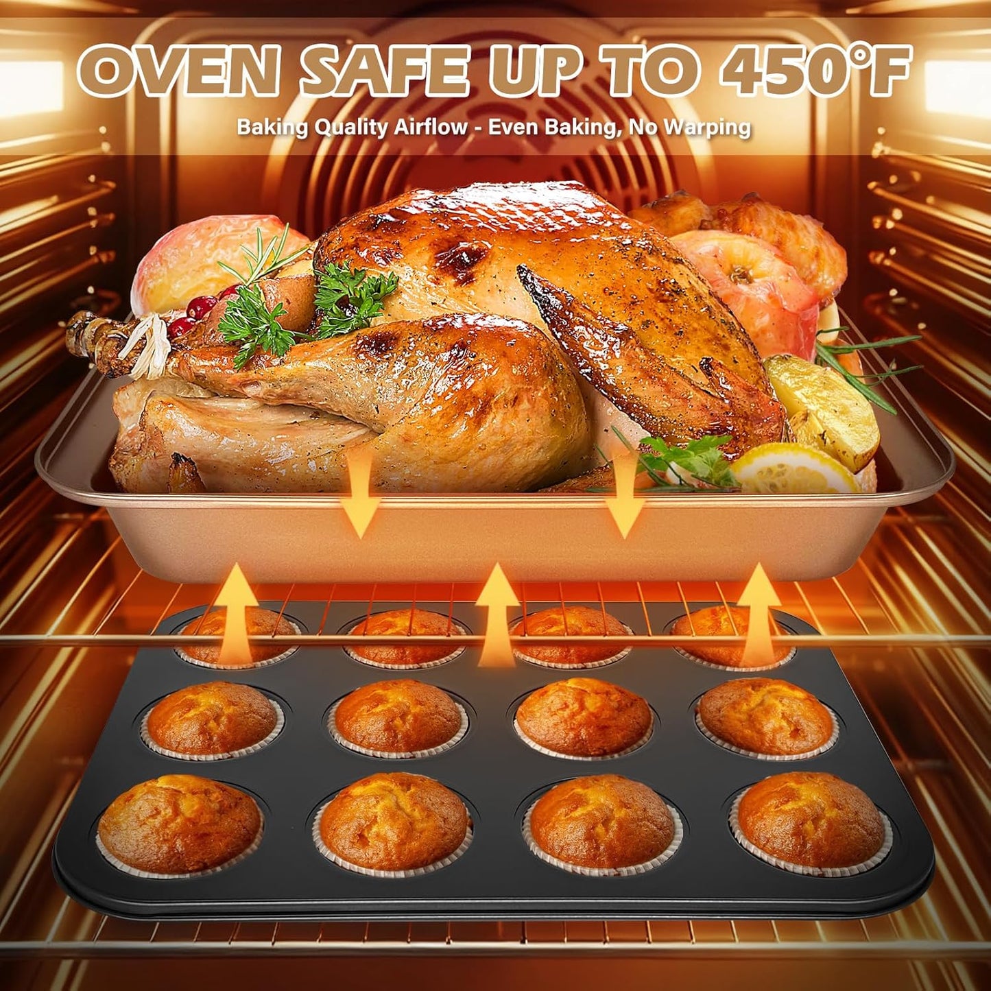 Skiennix Nonstick Bakeware Set - 15-Piece Baking Pan Collection with Cooling Rack & Accessories | Oven Safe Metal