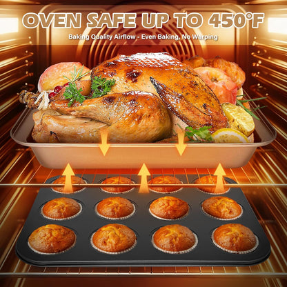 Skiennix Nonstick Bakeware Set - 15-Piece Baking Pan Collection with Cooling Rack & Accessories | Oven Safe Metal