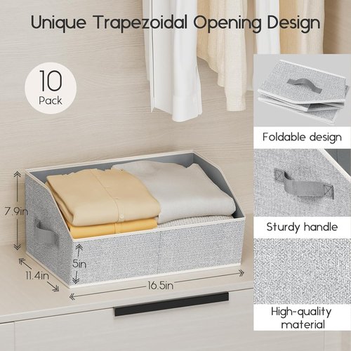 Homsorout Large Closet Organizers - 8 Pack Foldable Fabric Baskets with Handles | Light Grey Storage Solution