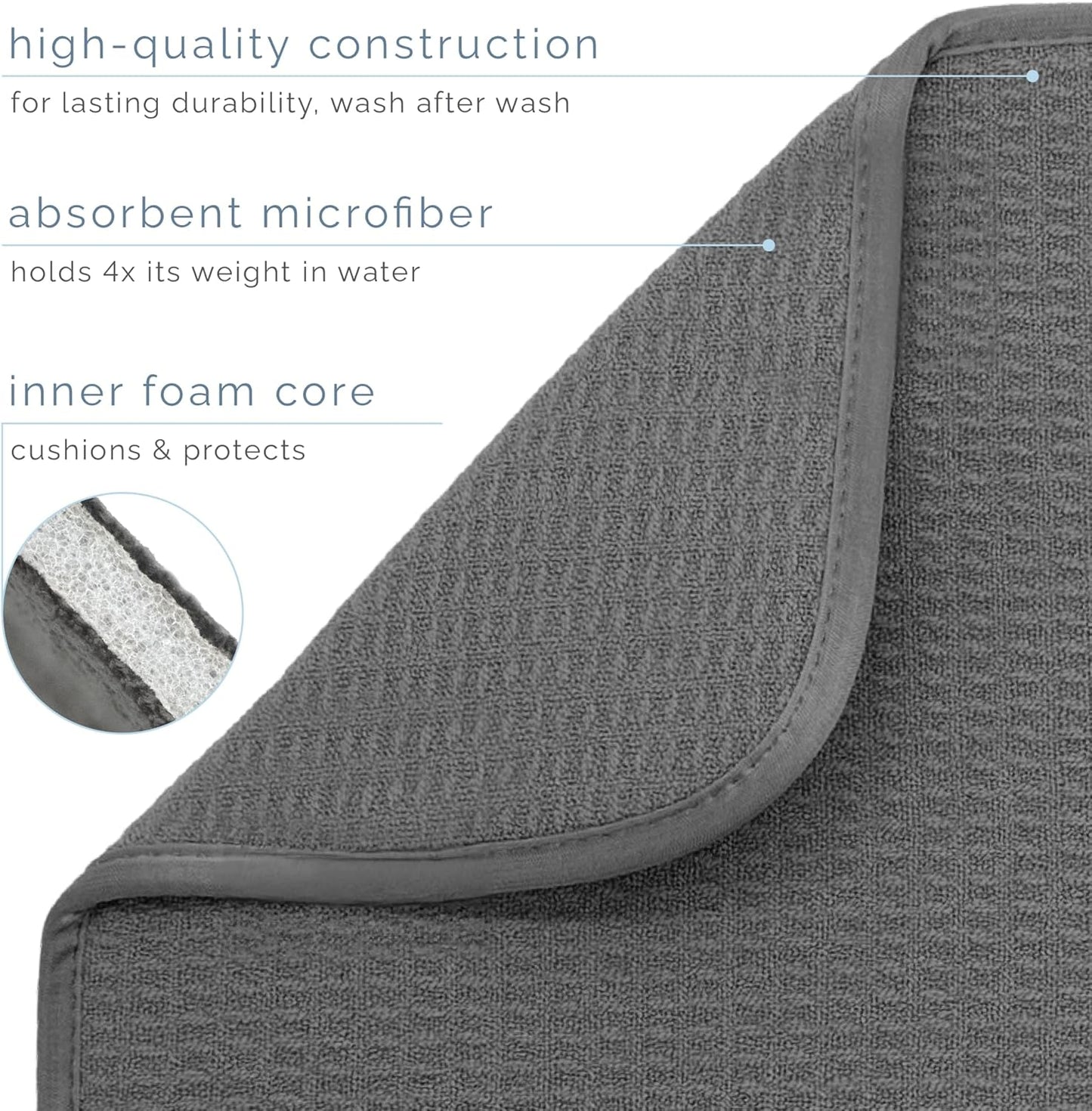 S&T INC. Dish Drying Mat - Absorbent Microfiber Kitchen Counter Pad, 16” x 18”, Charcoal Color