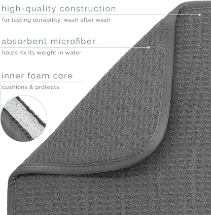 S&T INC. Dish Drying Mat - Absorbent Microfiber Kitchen Counter Pad, 16” x 18”, Charcoal Color