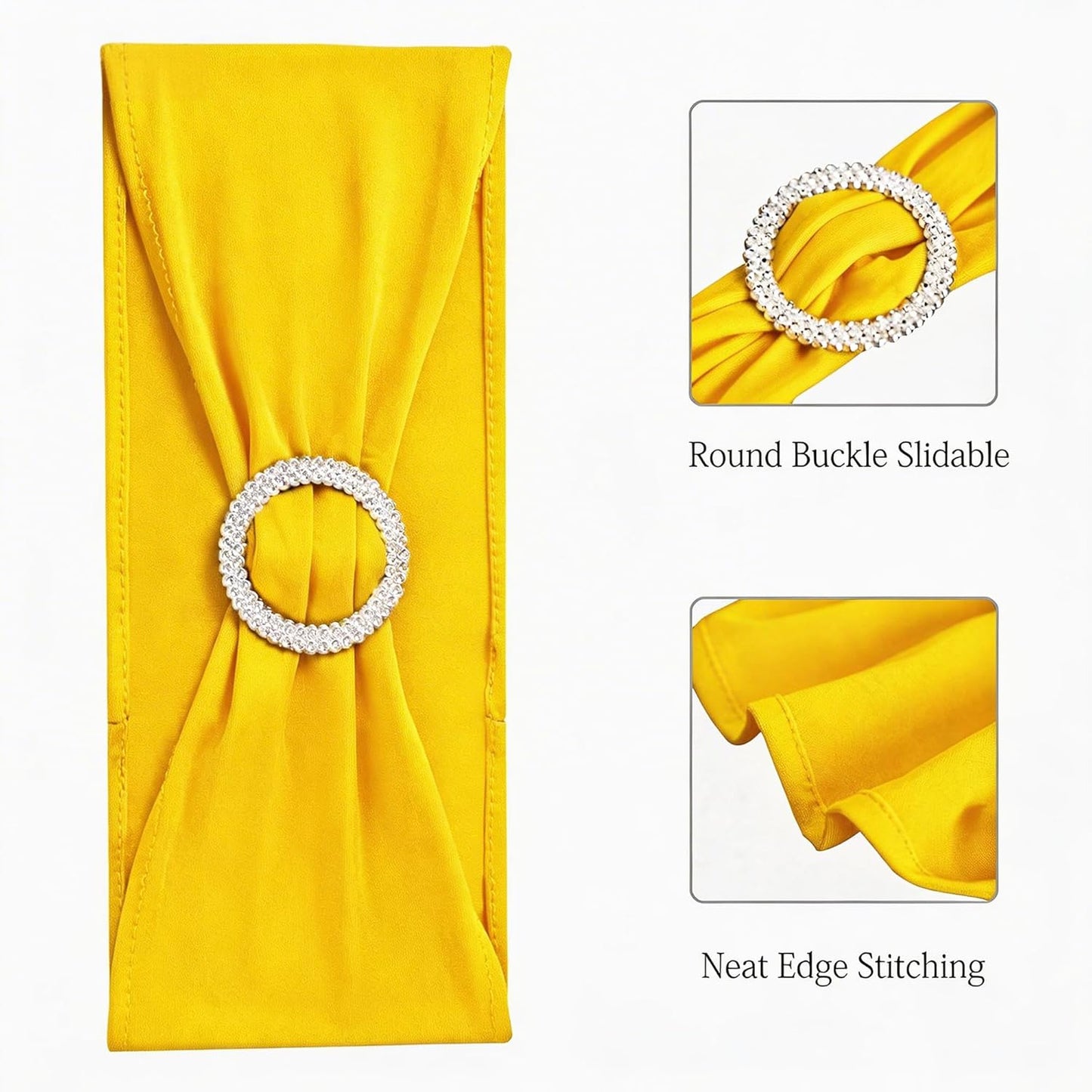 Skiennix Spandex Yellow Chair Sashes - Pack of 50 with Buckles for Weddings & Events