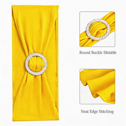 Skiennix Spandex Yellow Chair Sashes - Pack of 50 with Buckles for Weddings & Events