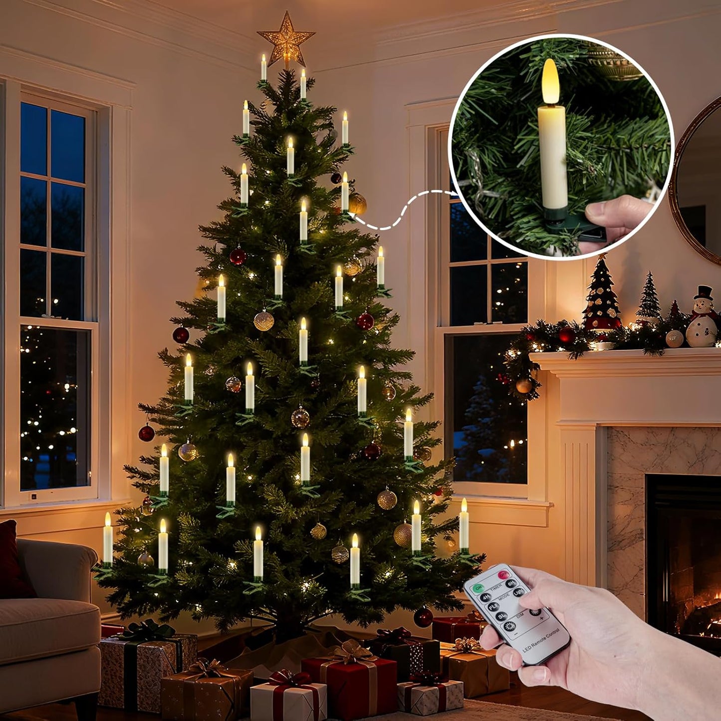Skiennix 4-Inch Clip-On Candles - Battery Operated Flameless LED Lights with Remote Timer | 10 Pcs for Christmas & Halloween Decor