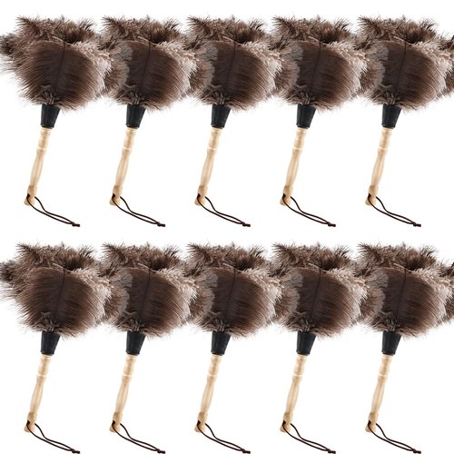 FeelfunFeather Ostrich Feather Duster 14" Natural Handheld Reusable Feathers Dusters with Wooden Handle for Cleaning Supplies Home Car Office(10PCS)