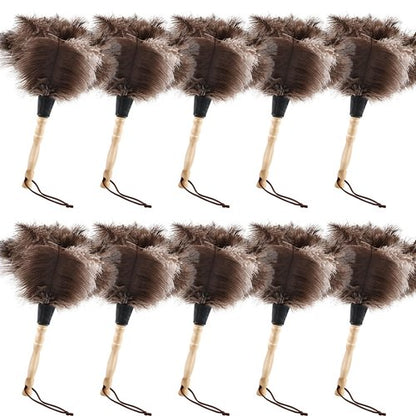 FeelfunFeather Ostrich Feather Duster 14" Natural Handheld Reusable Feathers Dusters with Wooden Handle for Cleaning Supplies Home Car Office(10PCS)