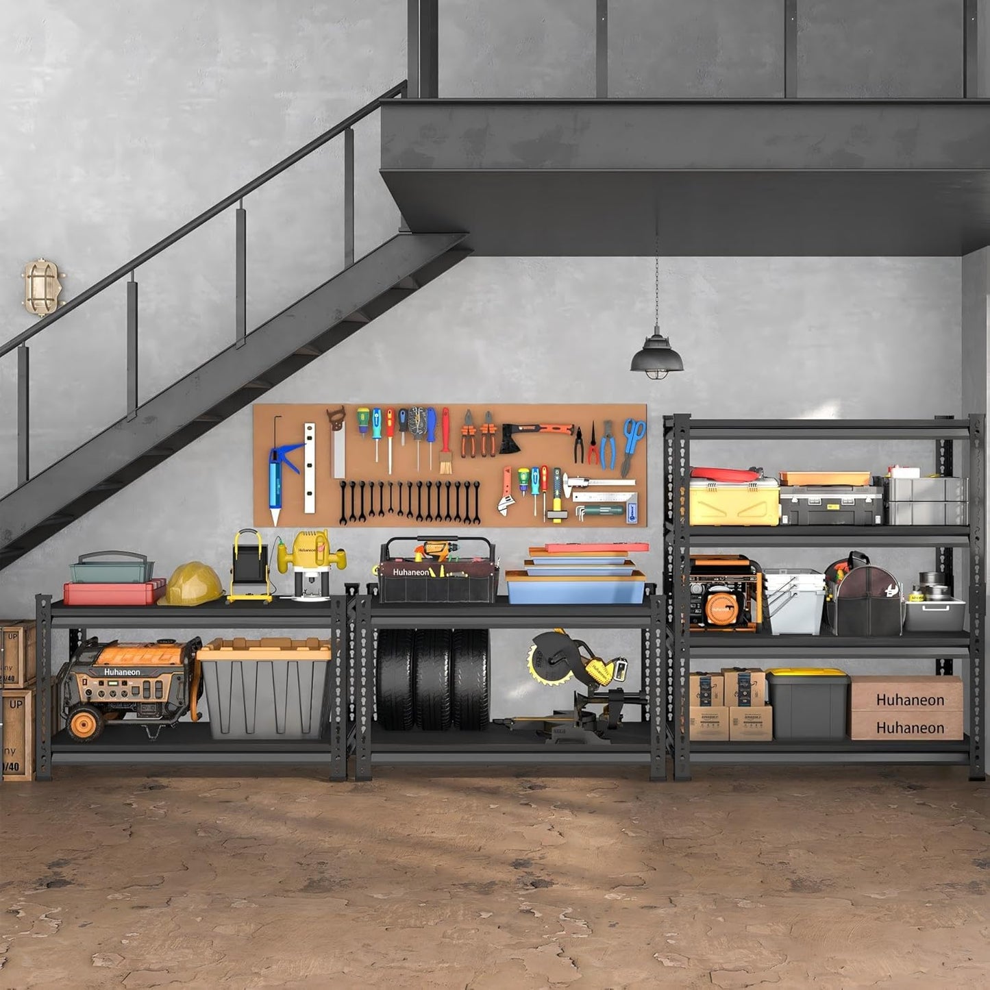 Utility Storage Garage Shelving - Heavy-Duty 3-Tier Metal Shelves | Adjustable Freestanding Rack - Black 40'' W x 16'' D x 36'' H