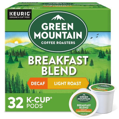 Green Mountain Coffee Roasters Breakfast Blend Decaf Coffee | Light Roast K-Cup Pods, 32 Count