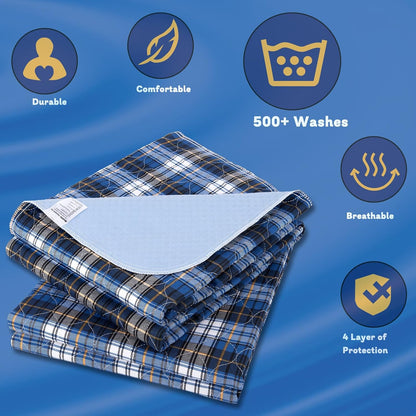 Skiennix Non-Slip Bed Pads for Incontinence - Waterproof & Washable | 36" x 52" | 2 Pack