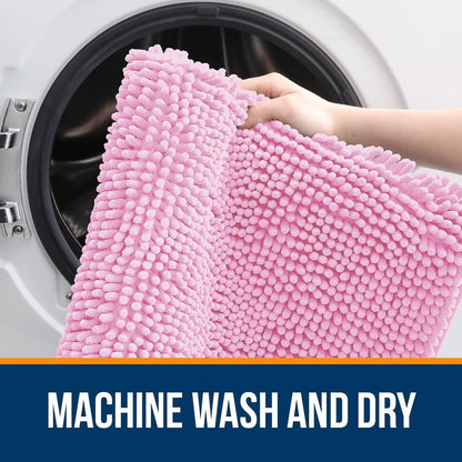 OLANLY Bathroom Rugs - Extra Soft Chenille Bath Mats | Quick Dry, Machine Washable, 30x20, Pink