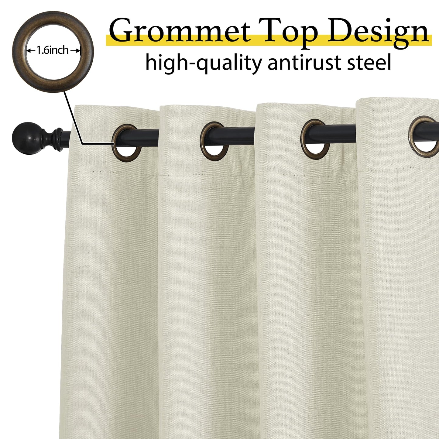 NICETOWN 30 Inch Length Curtain Valances, 2 Panels Blackout Thermal Insulating Small Half Curtain Tiers for Kitchen with Top Grommet, Window Covering for Bathroom (Natural, 34 x 30 Inch Length)