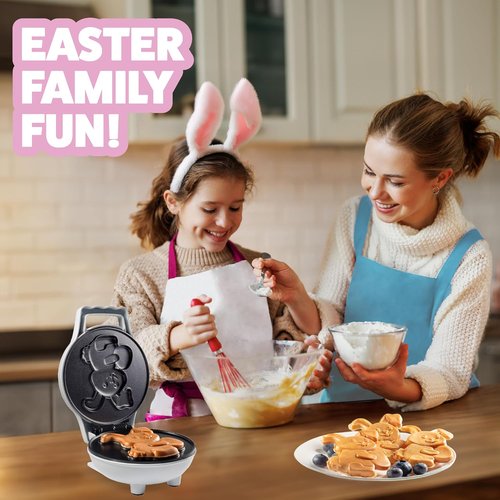 Easter Bunny Mini Waffle Maker - Create Fun Animal-Shaped Waffles & Pancakes | 4-Inch Waffler Iron for Kids & Adults