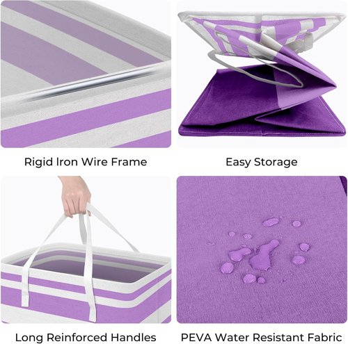 HomeHacks Large Waterproof Laundry Baskets - Collapsible Hampers with Reinforced Handles | 125L, Purple, 2 Pack