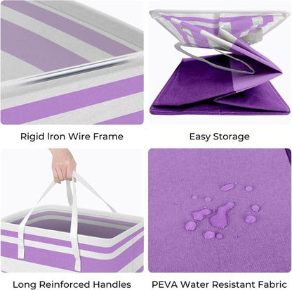 HomeHacks Large Waterproof Laundry Baskets - Collapsible Hampers with Reinforced Handles | 125L, Purple, 2 Pack