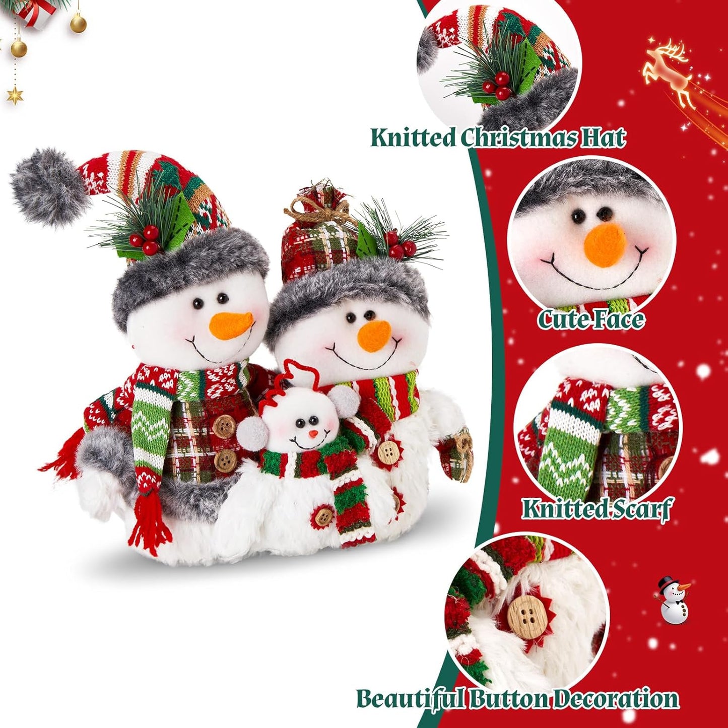 WEWILL 12'' Christmas Snowman Figurine - Cozy Family Tabletop Decor for Holiday Cheer