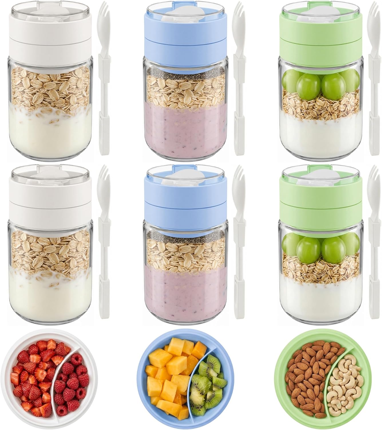 Vtopmart Glass Storage Containers - 8 Pack with Lids & 6 Pack 16 oz Overnight Oats Containers
