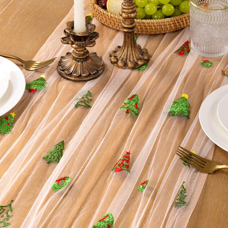Christmas Tree Embroidered Table Runner 120 Inch - Santaben, 1 Pack (Variation: Christmas Tree+1 Pack)