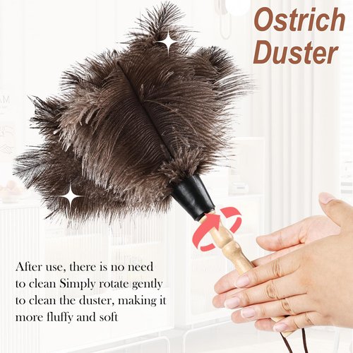 FeelfunFeather Ostrich Feather Duster 14" Natural Handheld Reusable Feathers Dusters with Wooden Handle for Cleaning Supplies Home Car Office(10PCS)