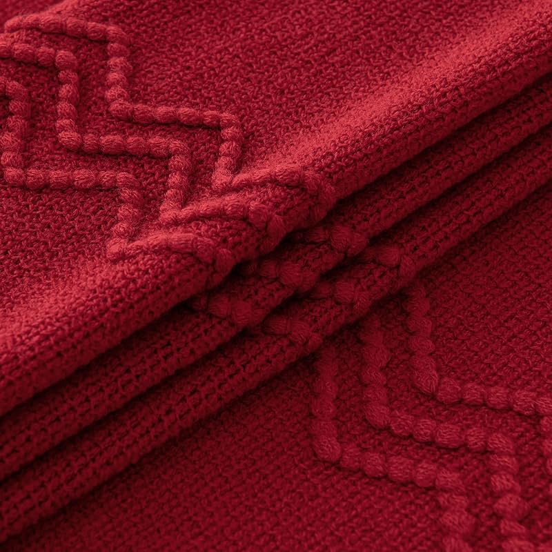 Variation of THIS listing: MIULEE Burgundy 60" x 80" Knitted Boho Throw Blanket for Couch