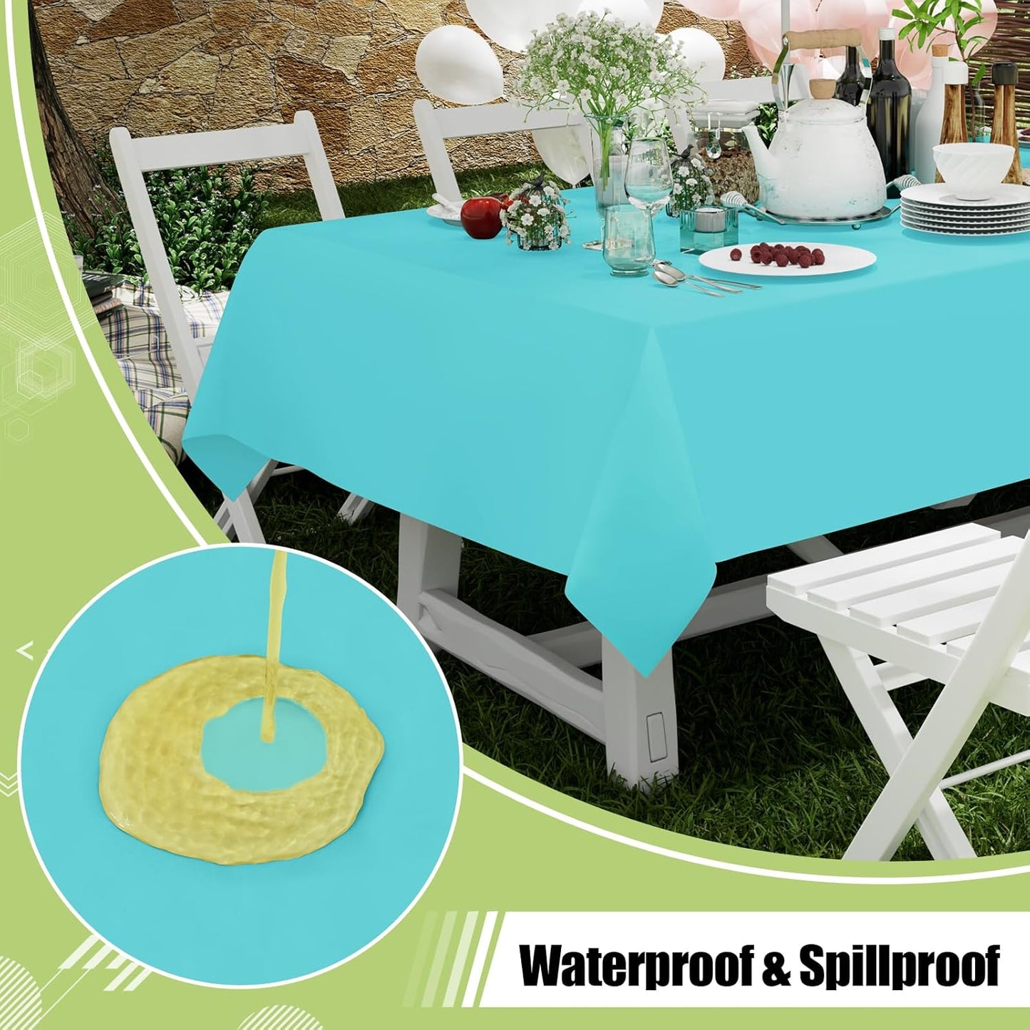 Smiry Disposable Tablecloths - 6 Pack Waterproof Rectangle Covers, 54 x 108 Inch, Sturdy Teal Design