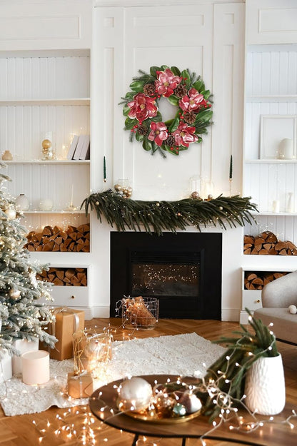 24in Christmas Magnolia Wreath with Pine Cones & Berries - Front Door Decor (Variation: 24in Wreath)