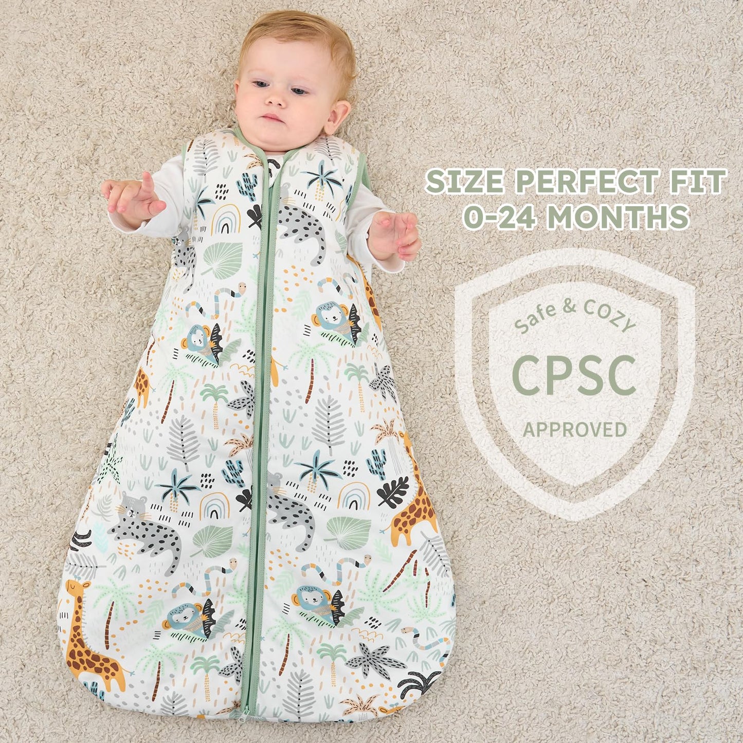 Yoofoss Baby Sleep Sack 6-12 Months, TOG 2.5 Baby Wearable Blanket with 2-Way Zipper, 100% Organic Cotton Fabric Winter Newborn Sleeping Sack, Warm Soft Comfy