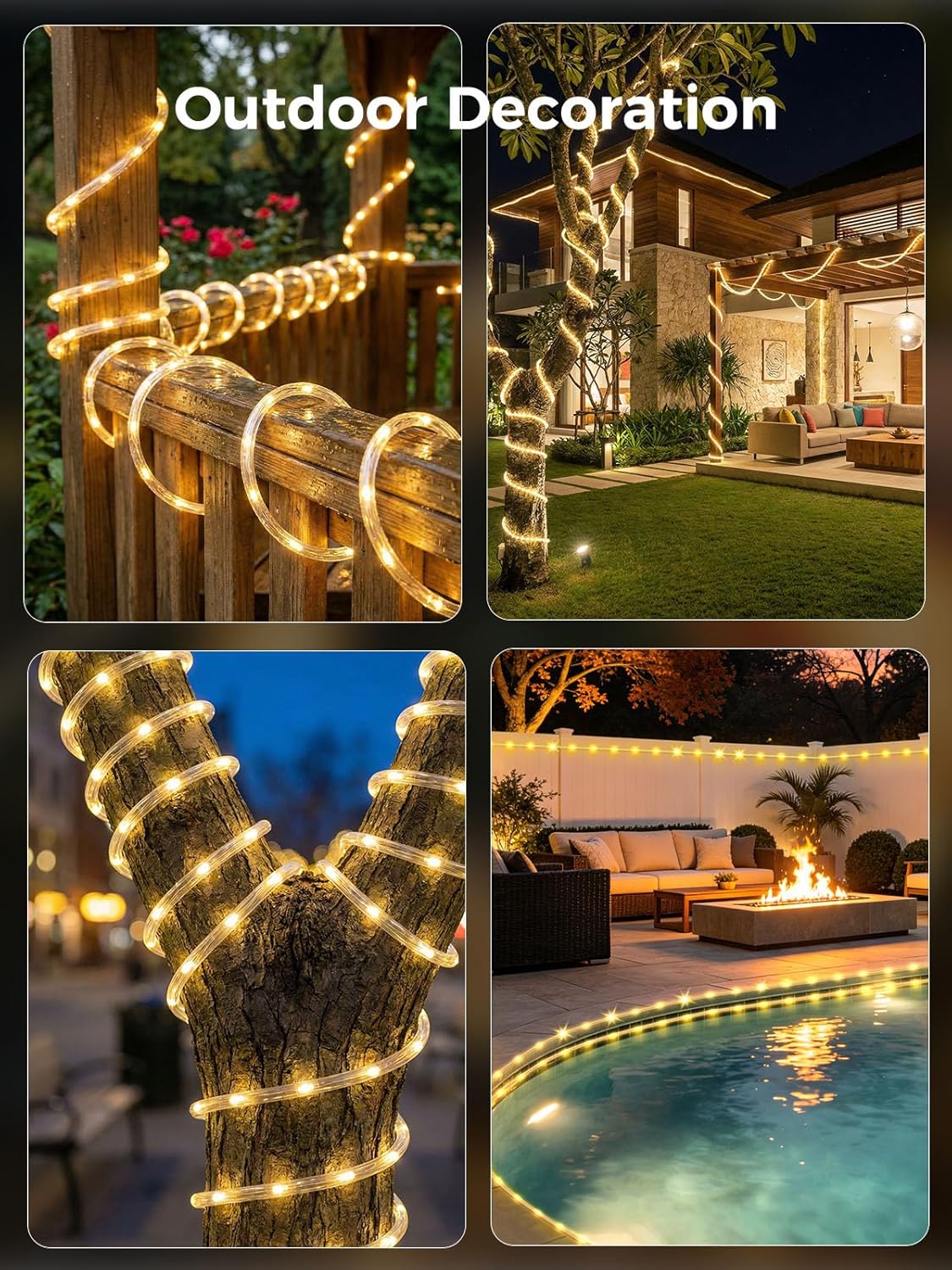 Skiennix Connectable Rope Lights - 66FT 200 LED Waterproof Tube Light | 8 Modes for Indoor/Outdoor Use, Warm White